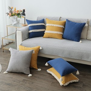 Wholesale Nordic cotton linen throw pillow cases cover decorative with tassel