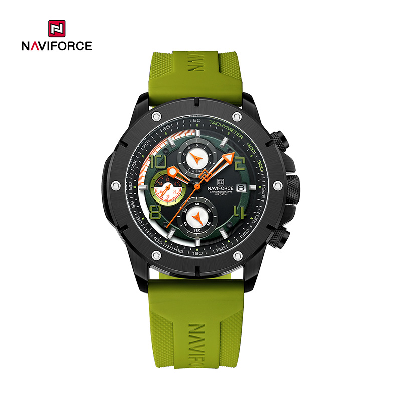NAVIFORCE NF8034 Men’s Chronograph Multifunctional Calendar Waterproof Silicone Strap Watch with Night Light Fashion Wristwatch