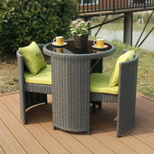 AJ Factory Wholesale Unique Outdoor Garden Coffee Shop Rattan Glass Top Round Dining Table and Chair Set