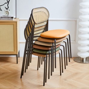 AJ Factory Wholesale Cafe Restaurant Bar Metal Woven Rattan Upholstered Stackable Coffee Dining Chair