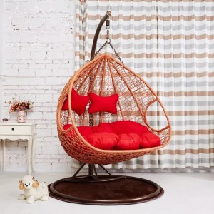 Factory Wholesale Outdoor Indoor Patio Metal Wicker Rattan Adult 2 Seat Double Swing Hanging Chair with Stand