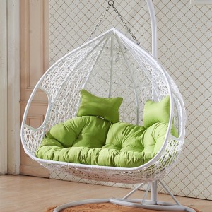 Factory wholesale Outdoor Hotel Balcony Patio Metal Wicker columpio Rattan 2 Seat Double Egg Swing Hanging Chair with Stand