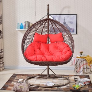 Factory wholesale Outdoor Hotel Balcony Patio Metal Wicker columpio Rattan 2 Seat Double Egg Swing Hanging Chair with Stand