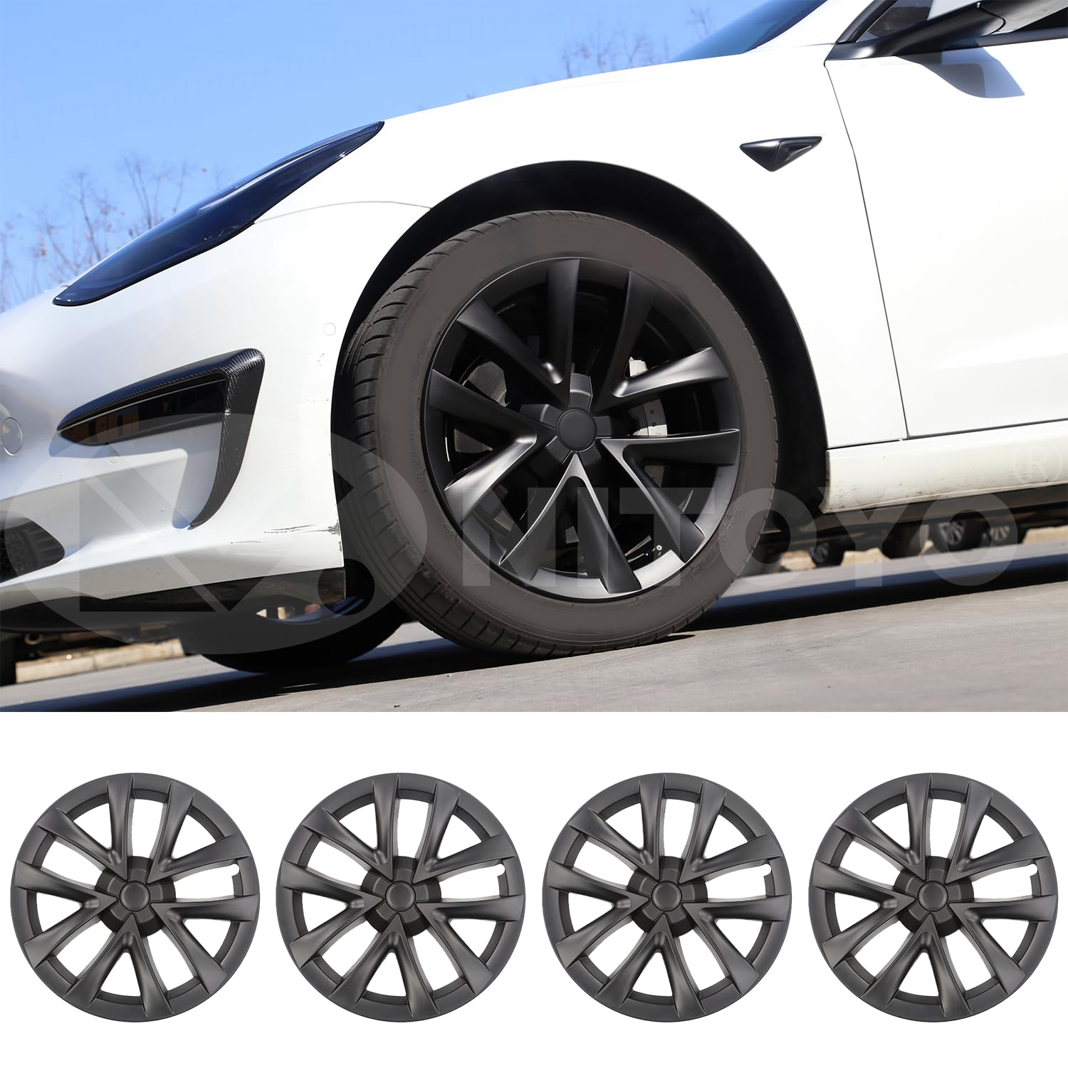 NITOYO Hubcaps 18 Inch Wheel Protector Set of 4 PCS fit for Tesla Model 3 2017-2023