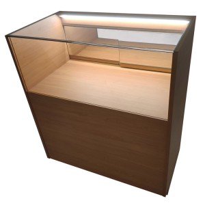 Reliable Supplier Table Top Jewellery Display Cabinet - Cheery Wood and glass display counter with top section side LED strip | OYE – OYE