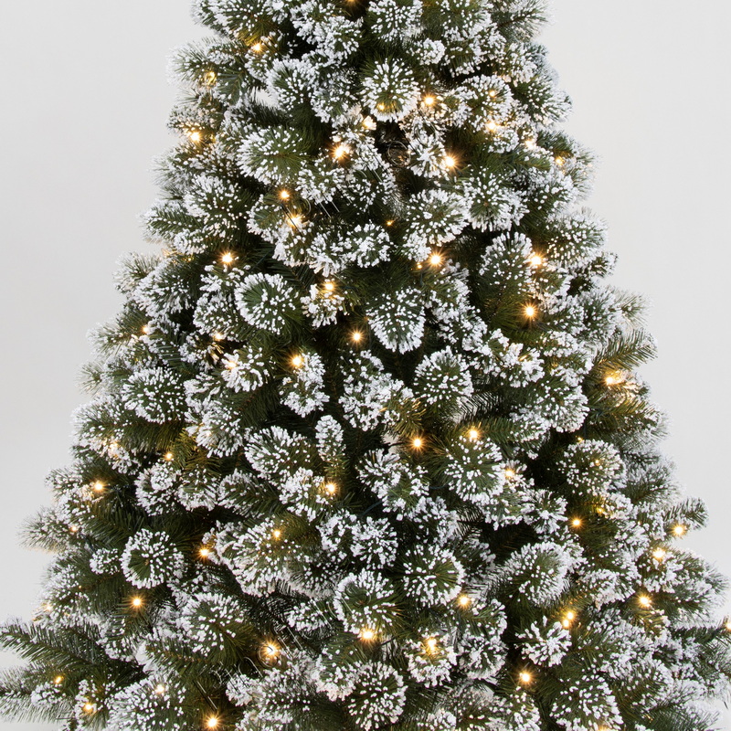 Artificial Christmas Tree, snow tipped,7 ft Christmas Tree, Needle Mixed Tips, Hinge,  Metal Base.#GYSZ-84J754GM-ZF200L