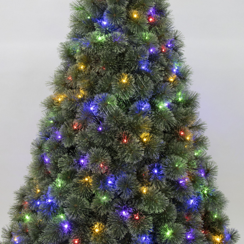 Artificial Christmas Tree, 7ft Christmas Tree with dul color lights, Full Needle Tips,  Hinge,  Metal Base.#ND-84J628GM-250L-K