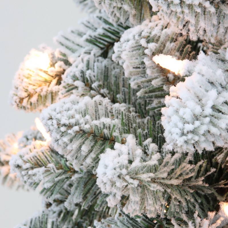 Artificial Christmas Tree, Flocking,6 ft prelit Christmas Tree,PVC Tips, Hinge,  Metal Base.#NFPV-72J750GM-Z200UC
