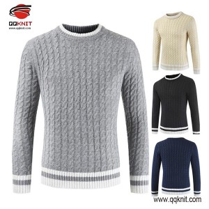 Men’s knit sweater wholesale classic cable pullover|QQKNIT