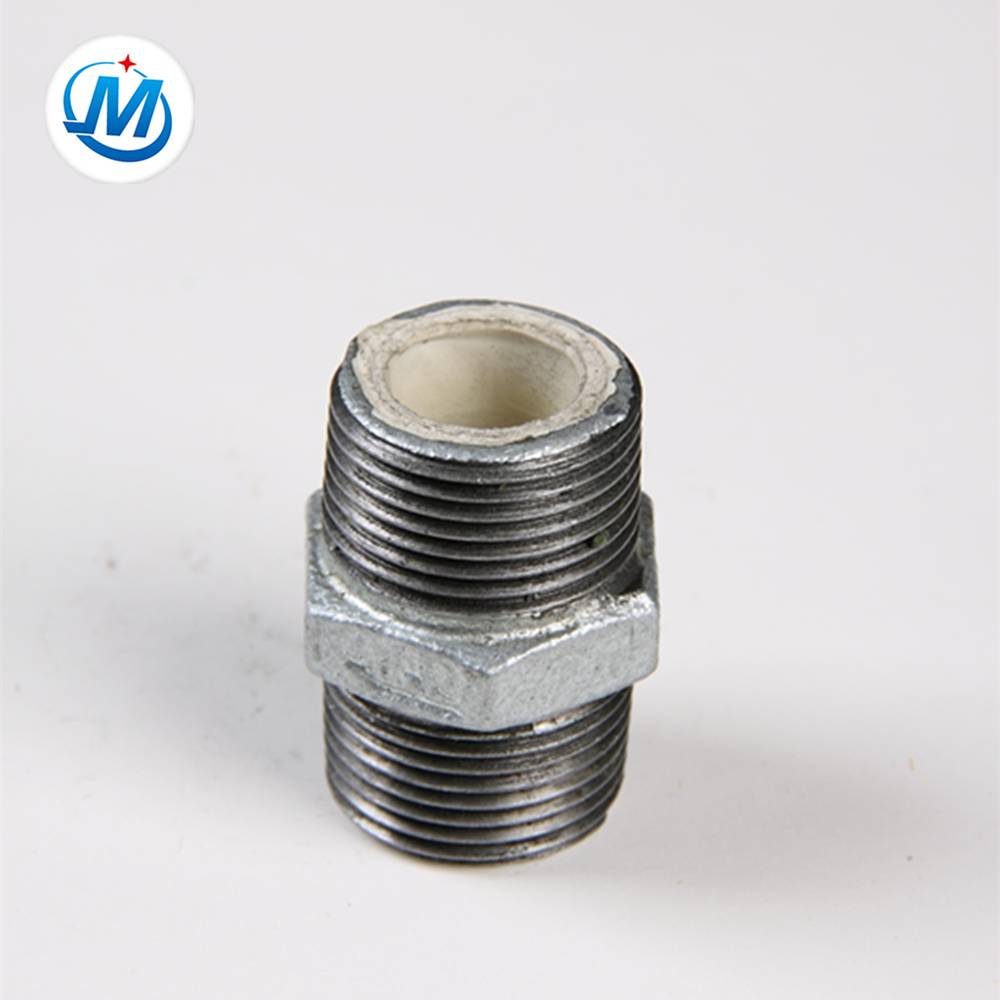 galvanized malleable iron threaded plumbing hexagon nipple with lining plastic