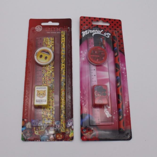 Wholesale Plastic Stationery Set - 4pcs cheap school stationery set for kids / Pencil Eraser sharpener Ruler – Ricky Stationery
