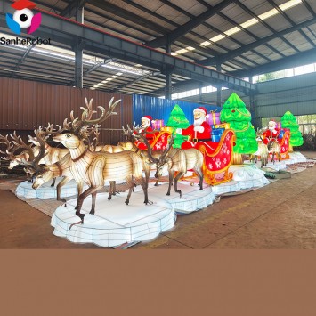 Zigong Lantern Festival LED Tree Snowman Reindeer Outdoor Fabric Christmas Silk Lantern Lights