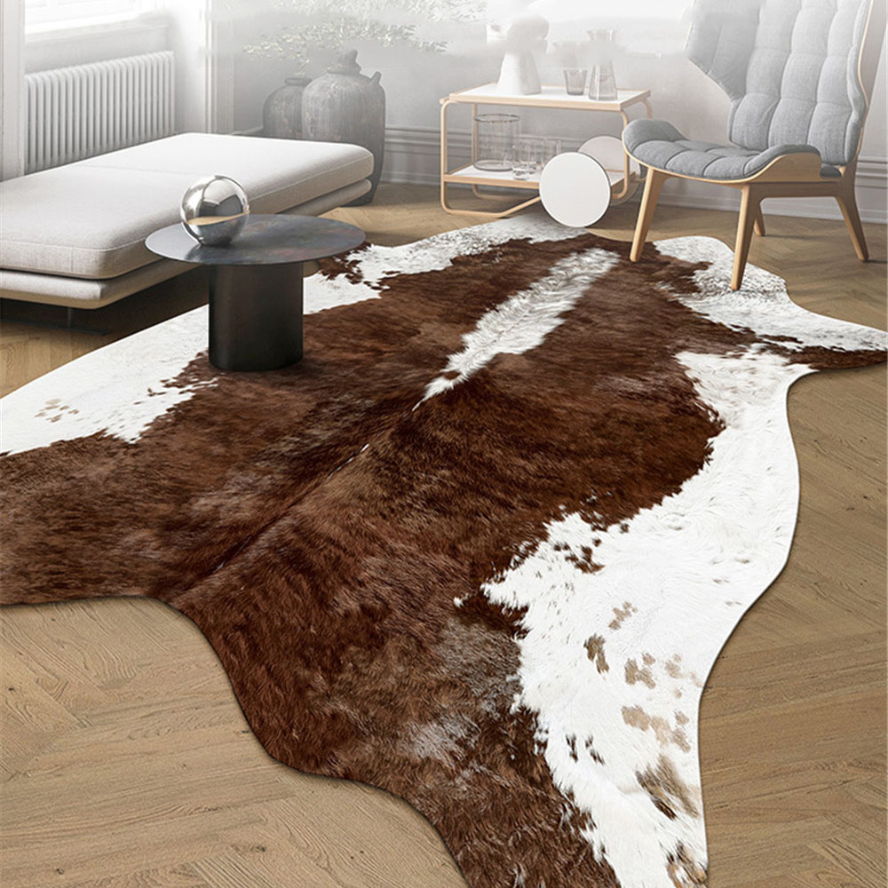 Килим зі штучної воловиної шкіри. Великий килим із принтом корови та нековзкою підкладкою Представлене зображення