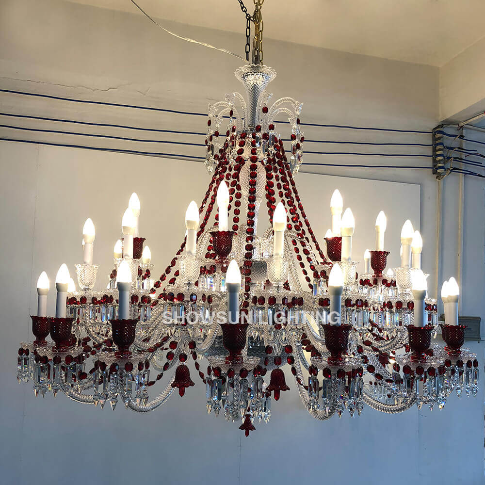 Customize 40 Lights Replica Zenith Chandelier Clear & Red Baccarat Crystal Lighting