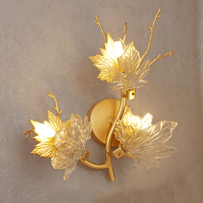 Gold Maple Leaf Glass Wall Lamp