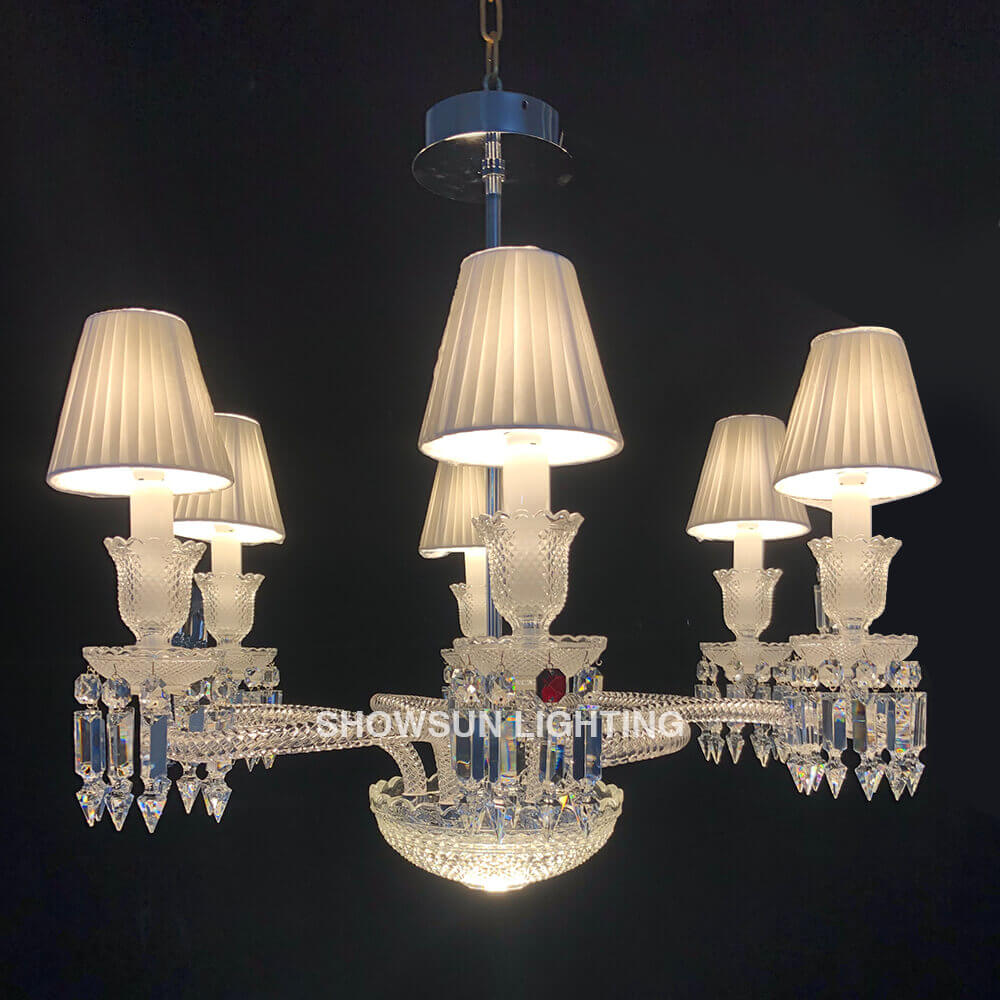 High Quality Lustre Baccarat Copied Tourbillon Baccarat Chandelier with White Lampshades