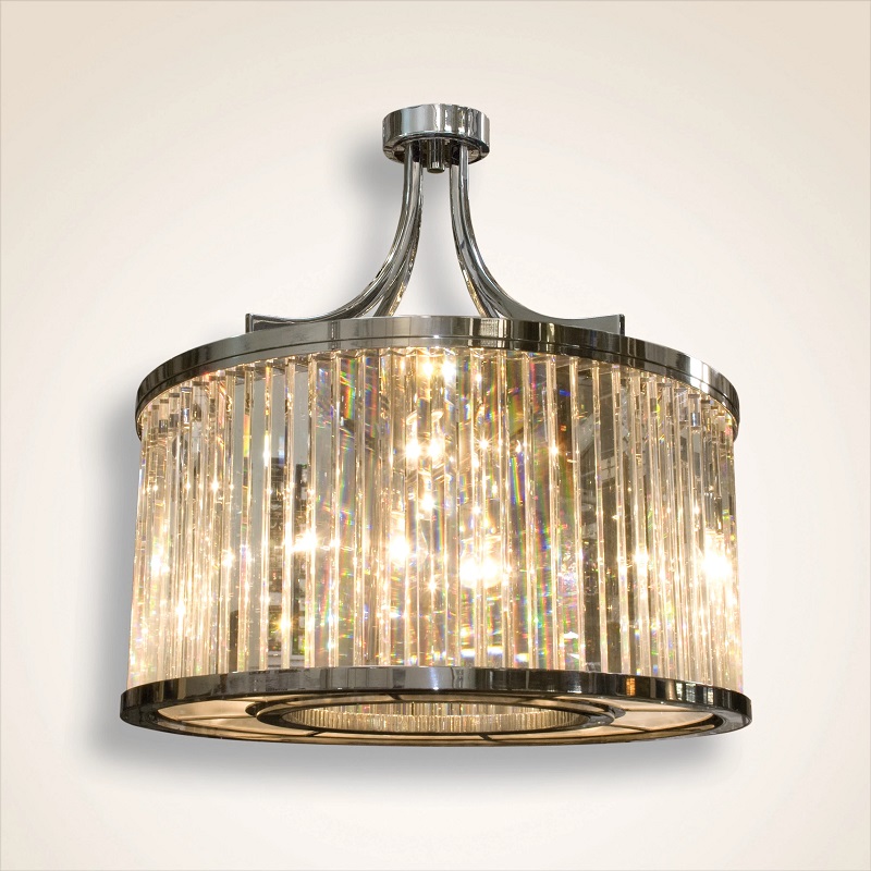 Satin Nickel Modern Chandelier Semi Flush Mounted Clear Crystal & Frosted Acrylic Chandelier