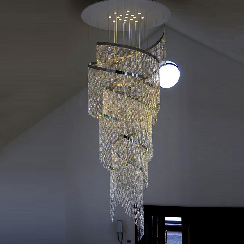 Contemporary Long Spiral Chandelier for Staircase Big Foyer Chandelier