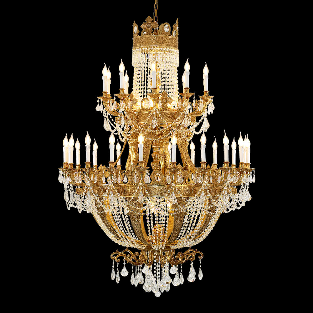 Big French Empire Brass and Crystal Chandelier for Foyer