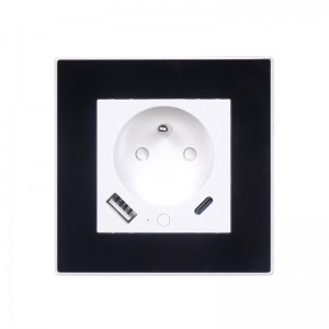 OEM Tuya Wall Socket with USB-A + Type C port, PC or Tempered glass frame, French plug