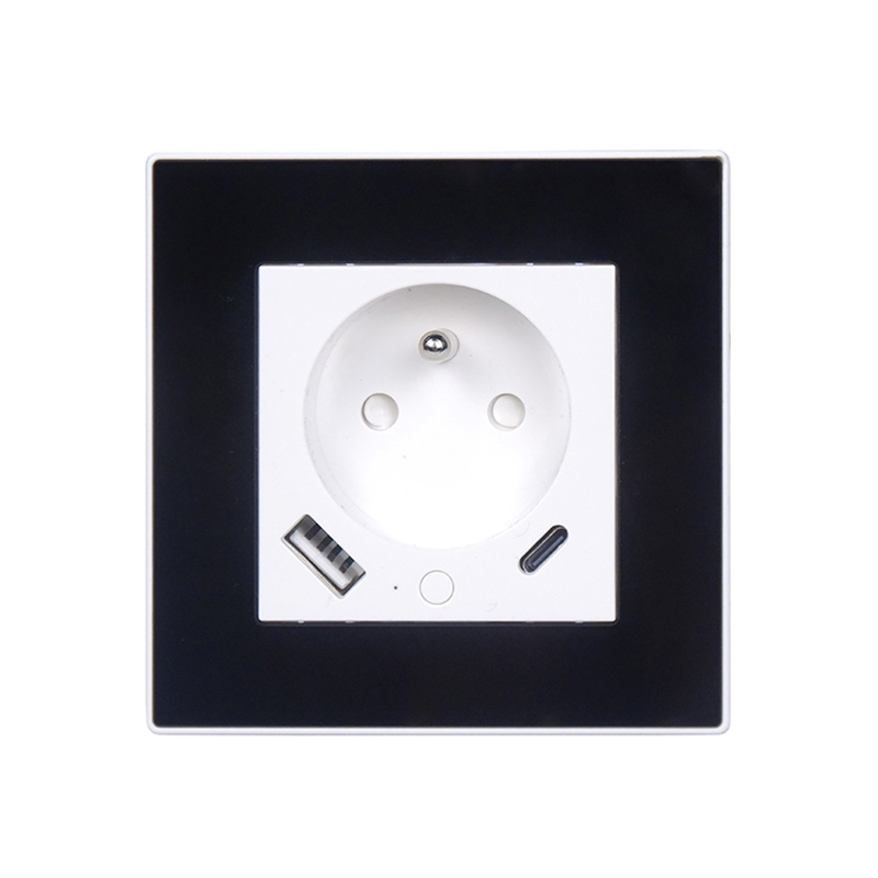 OEM Tuya Wall Socket with USB-A + Type C port, PC or Tempered glass frame, French plug Featured Image