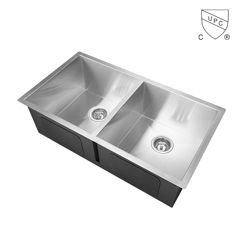 Handmade SUS304/316 Stainless Steel Double Bowl cUPC Kitchen Sink kanggo Proyek lan Ngarep