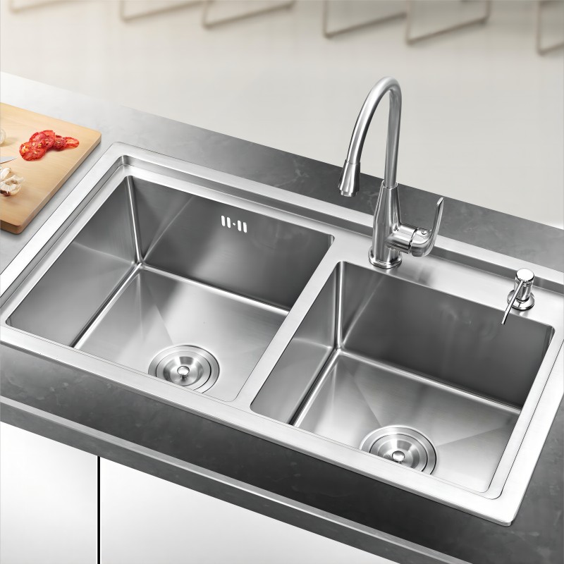 Рачно изработен SUS304/316 од нерѓосувачки челик со двоен сад за кујнски мијалник за проектна и домашна употреба