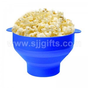 Skladacia silikónová miska na popcorn s viečkom vhodná do mikrovlnnej rúry