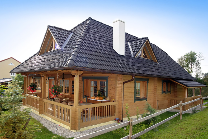 Wooden house with resin roof tile is gorgeous