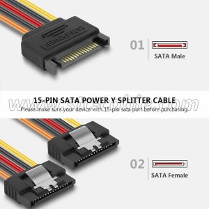 15 Pin SATA Power Y-Splitter Cable with latch for HDD SSD