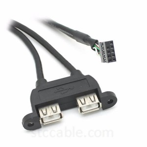Dual USB 2.0 A Type Female to Motherboard 9 Pin 9pin Header Cable with Screw Panel Holes
