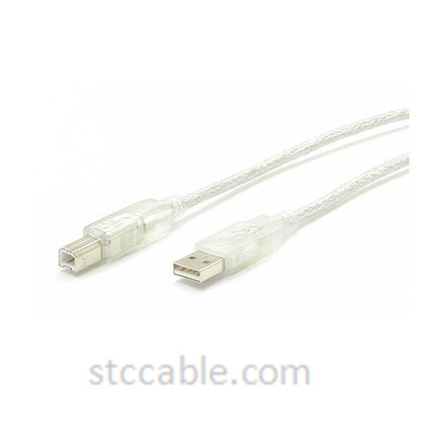 3 ft Clear A to B USB 2.0 Cable – Male to male