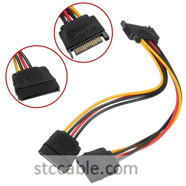 15-Pin SATA Male to 2 Female Power Converter Adapter Extension Cable For PC 6in