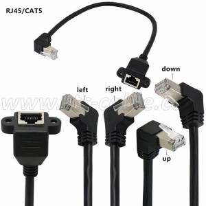Cat5e 90 Degree RJ45 Ethernet Extension Cable With Screw Panel Mount
