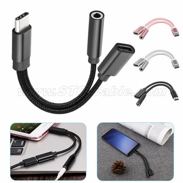 USB Type C to 3.5mm Headphone and Charger Adapter cable