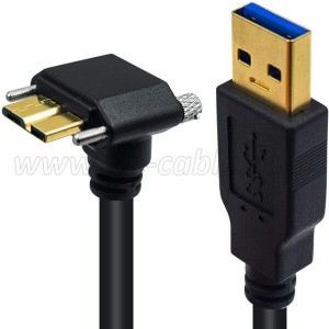 Up Angle Micro USB3.0 B Cable with Dual Locking Screws