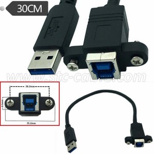 USB3.0 A male to B female panel mount printer extension cable with screws holes
