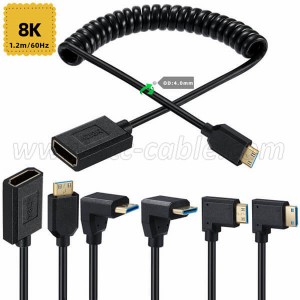 8K Спиральный удлинительный кабель Mini HDMI-HDMI Женский
