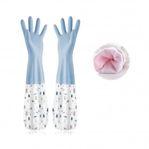 Pvc Latex Kitchen Household Spray Flock Lined Fishscale Grip Long Cuff Gloves Manufacturer