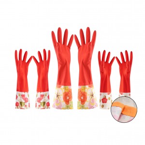 Long Latex Rubber Flocklined Food Grade Soft Home Cleaning Dish Washing Household Gloves