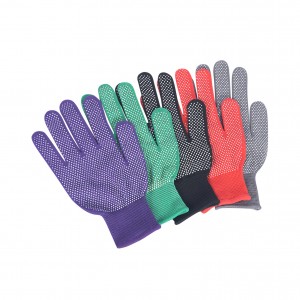 တွင်ကျယ်စွာအသုံးပြုသော Light Industry Black Knitted Cotton Double 2 Sided Blue Pvc Dotted Safety Work Hand Gloves