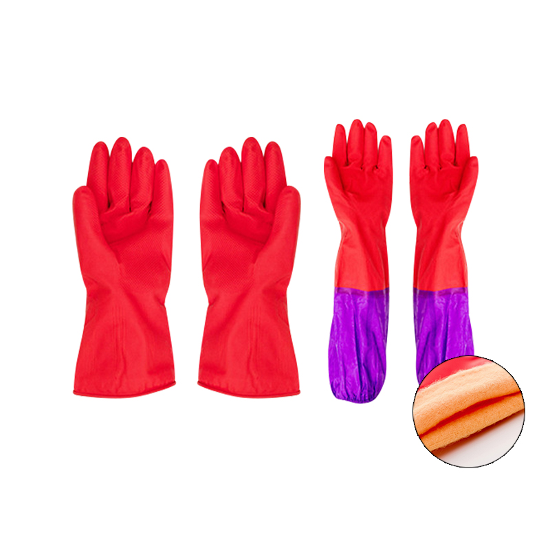 Kitchen Latex Cleaning Gloves na May Warm Lining Pambahay Pampalapot Malaking Waterproof Dishwashing Latex Gloves