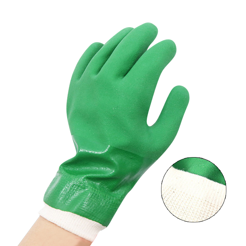 Ukuvikela Ukuphepha Kwekhwalithi Ephakeme Sebenzisa I-Cotton Lining Double Dip Sandy Finish Pvc Gloves