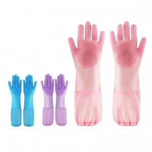 Extra Long Household Brush Cleaning Silicone Rubber Dishwashing Gloves