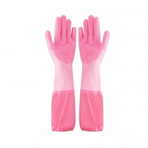 Silikónové gumené rukavice na umývanie riadu s extra dlhou kefou pre domácnosť