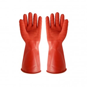 Anti Slip Mechanical Chemical Protective Red Natural Latex Rubber Glove With Wrinkle Palm