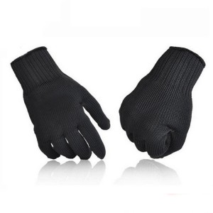 Ниво 5 Заштита против лизгање Црни ракавици од жица од нерѓосувачки челик, отпорни на сечење
