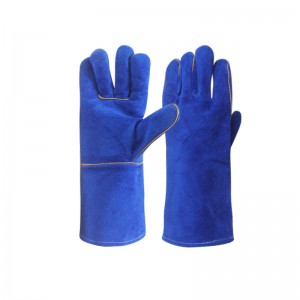 Welding Gloves Leather Heat Resistant Blue Welding Glove