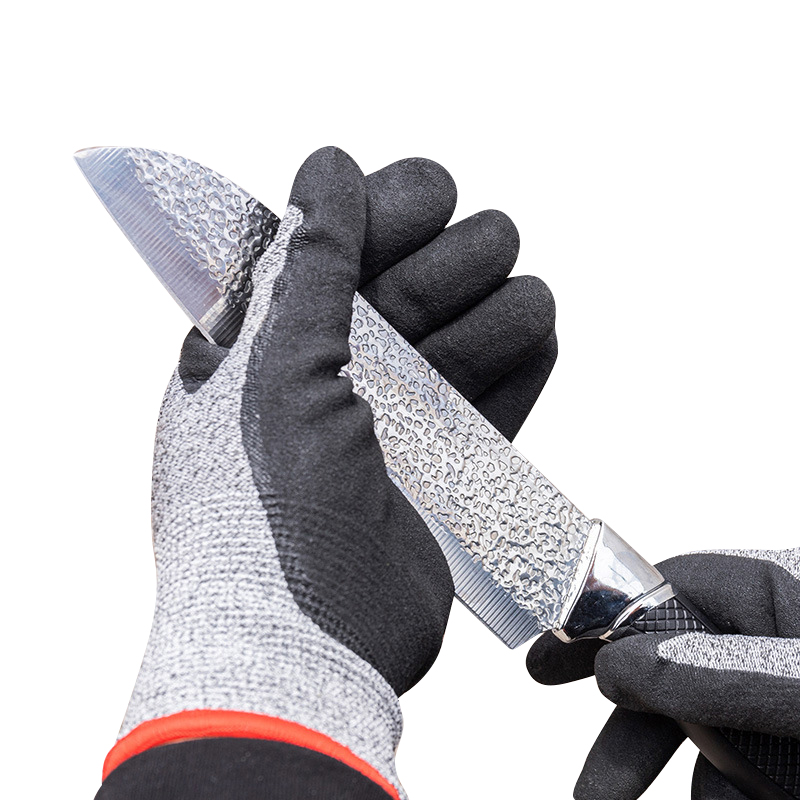 Luvas de traballo de seguridade de punto de nailon para homes e mulleres con mango de palma e dedos revestidos de nitrilo de area
