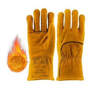 Ракавици за заварување Кожена заварувачка ракавица отпорна на топлина за Mig, Tig Welder, BBQ, печка
